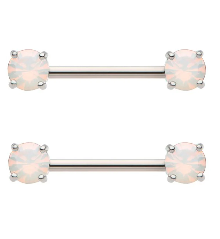 White Opalite Prong Stainless Steel Nipple Barbell
