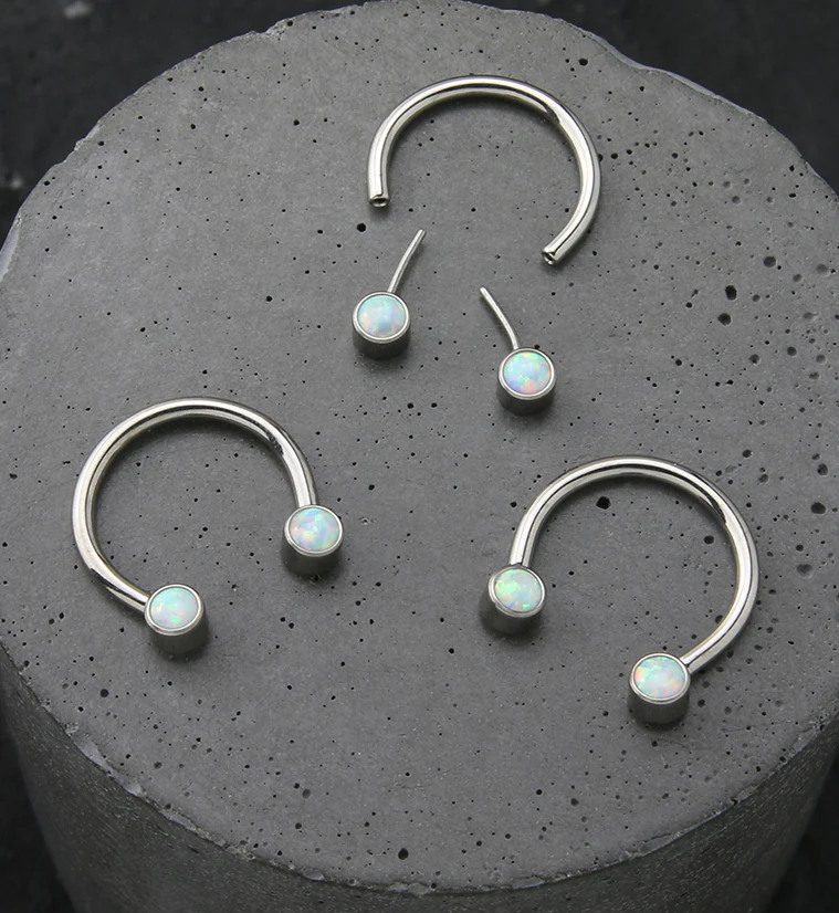White Opalite Threadless Titanium Circular Barbell - Image 2