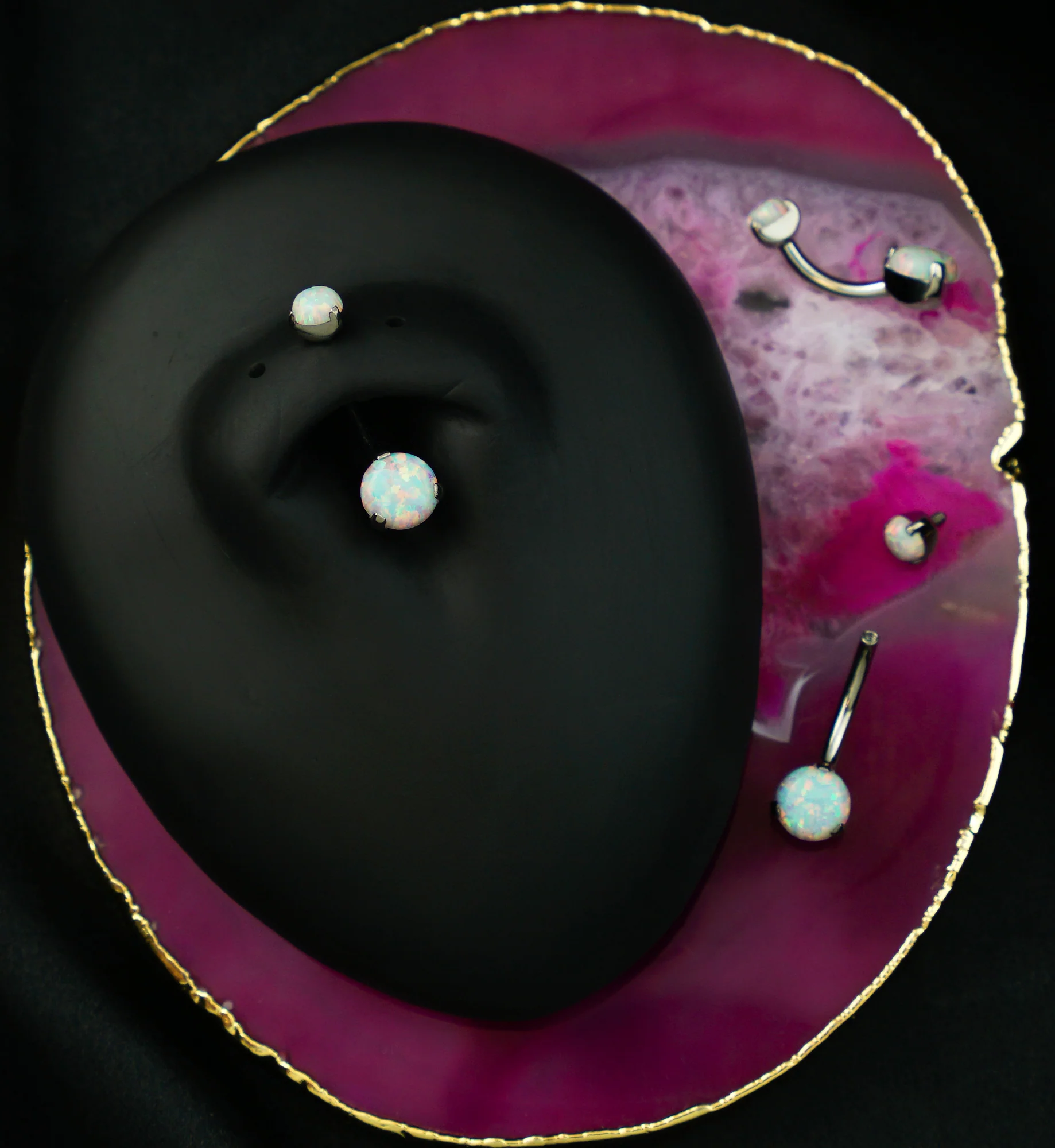 White Opalite Titanium Internally Threaded Belly Button Ring - Image 2