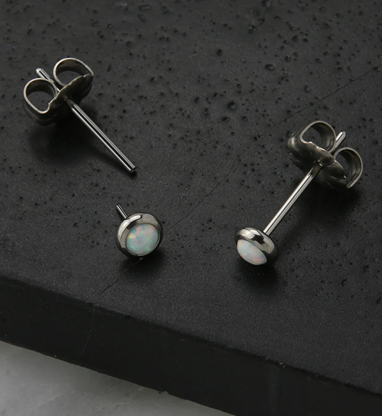 White Opalite Titanium Threadless Earrings - Image 2