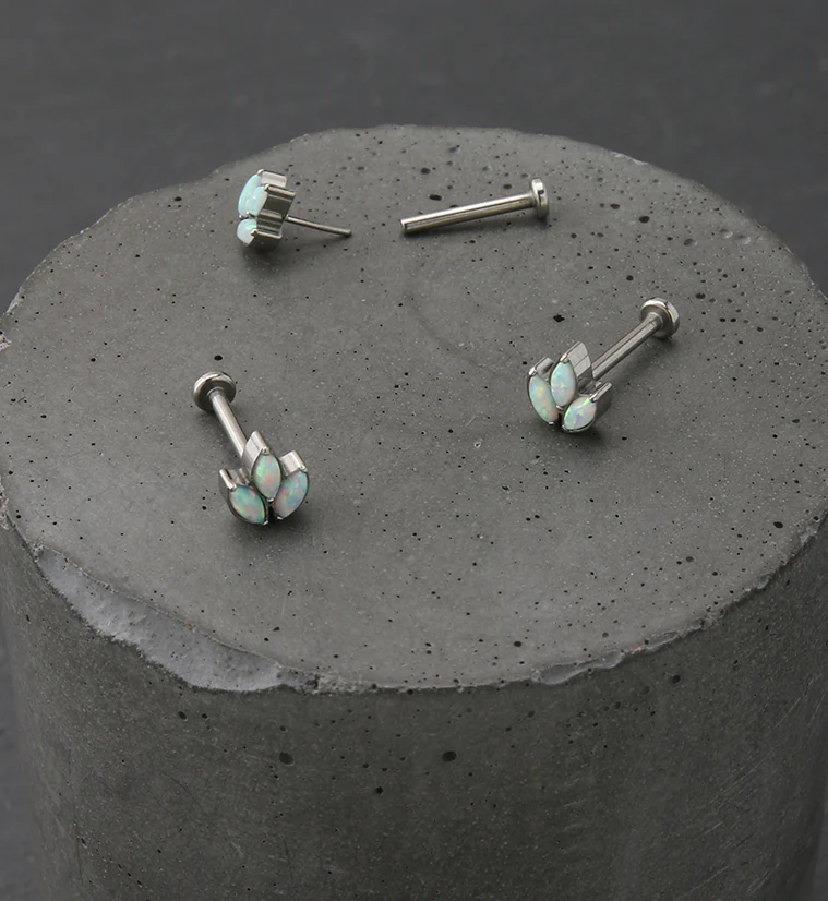 White Opalite Tri Sepal Titanium Threadless Labret - Image 2