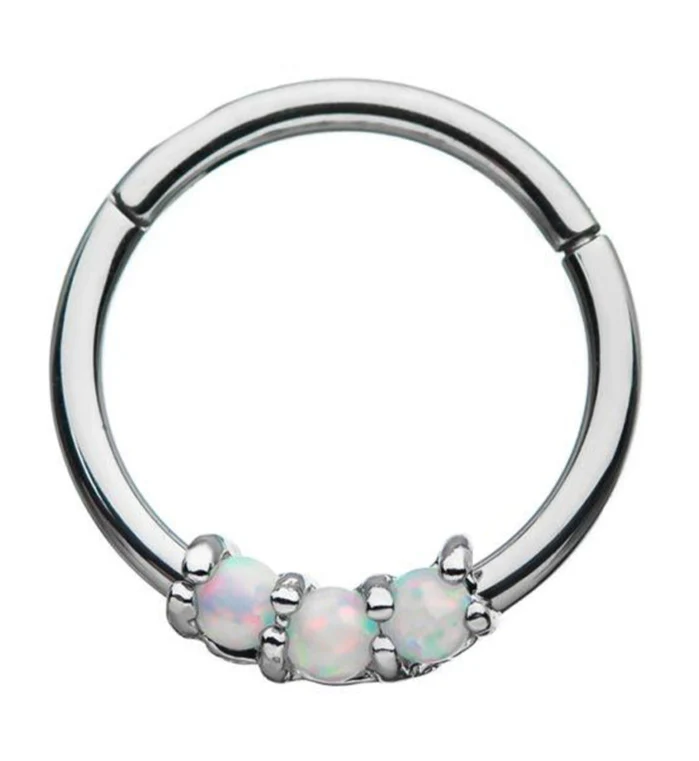 White Triple Opal Hinged Segment Ring