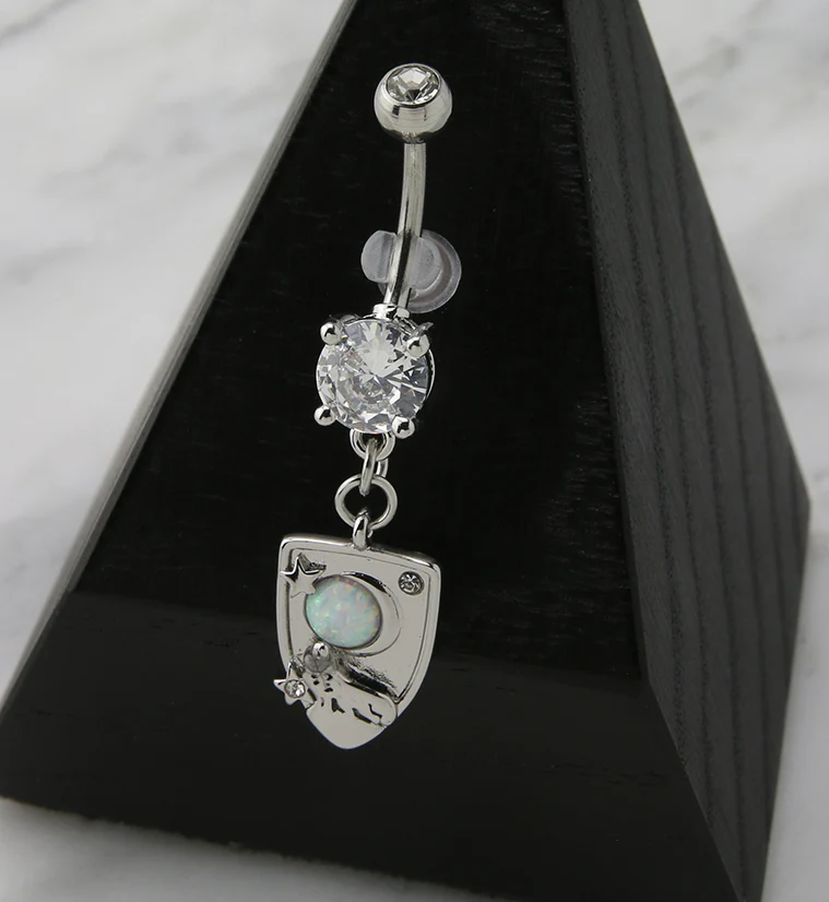 Wolf Howl White Opalite Dangle Belly Button Ring - Image 2