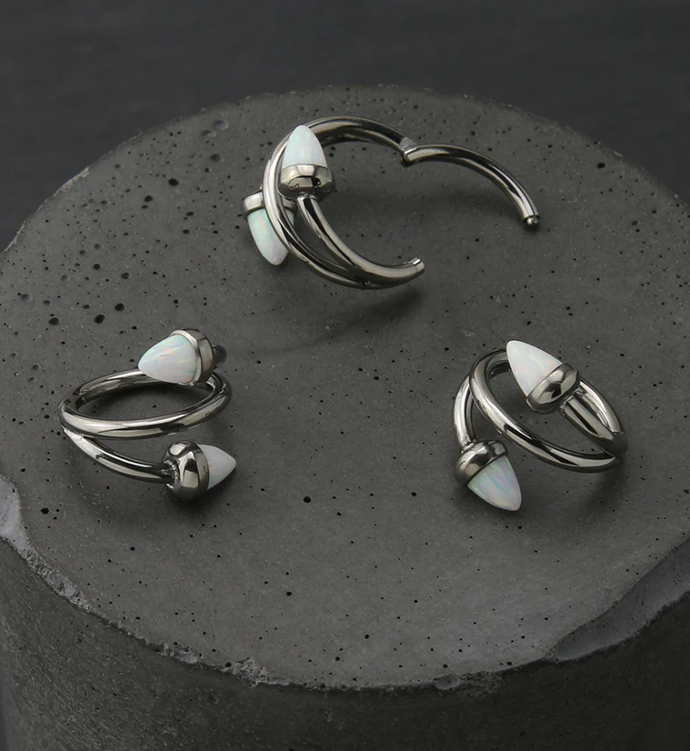 Wrap Double Spike White Opalite Titanium Hinged Segment Ring - Image 2