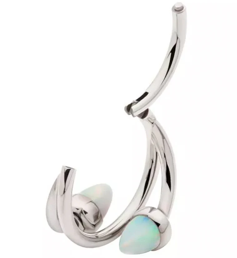 Wrap Double Spike White Opalite Titanium Hinged Segment Ring - Image 3