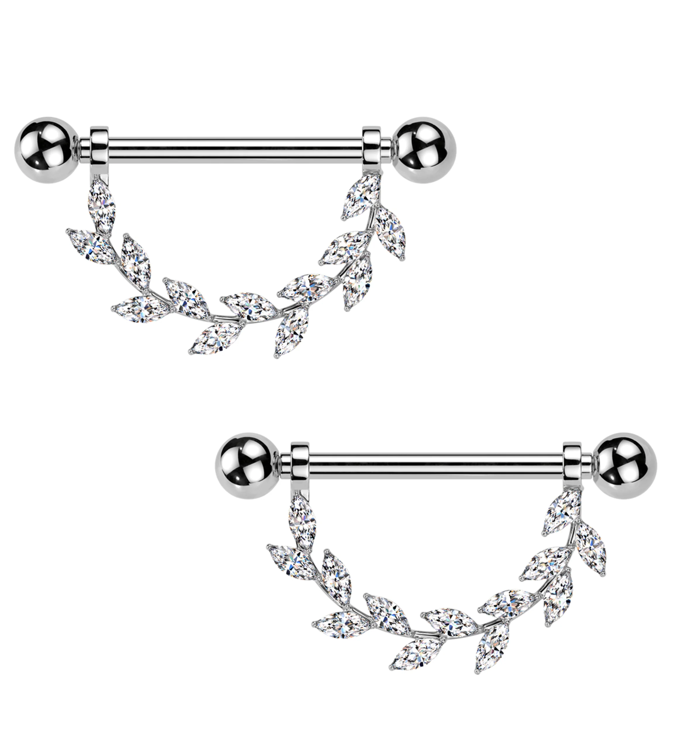 Wreath Clear CZ Internally Threaded Titanium Nipple Barbells