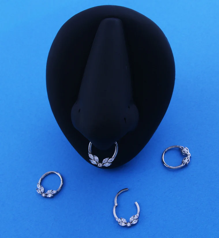 Wreath Clear CZ Stainless Steel Hinged Segment Ring - Image 2