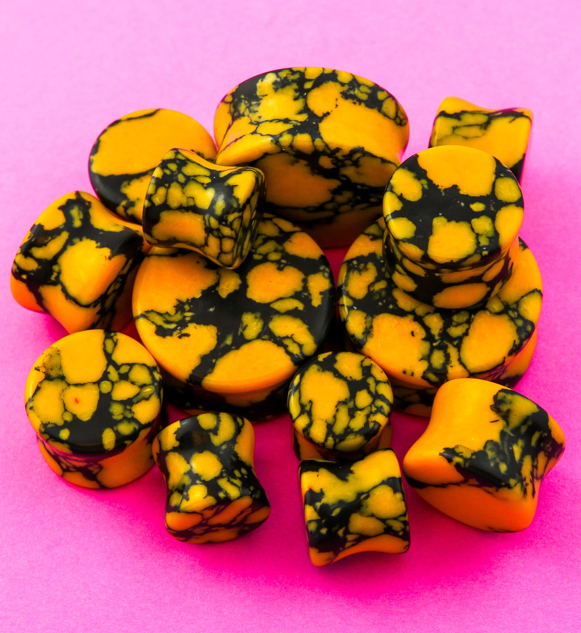 Yellow And Black Howlite Stone Plugs - Image 2